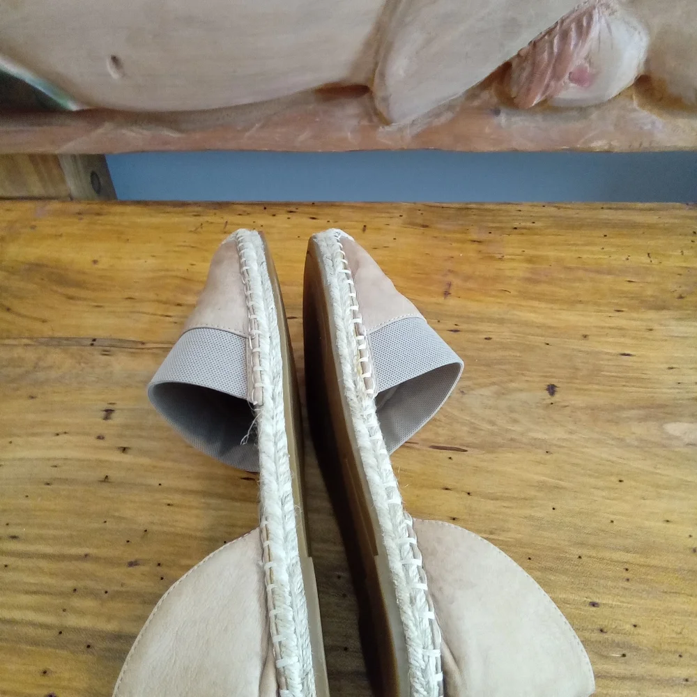 Eileen Fisher Lady Tumbled Tan Nubuck Espadrille Shoes Size 7